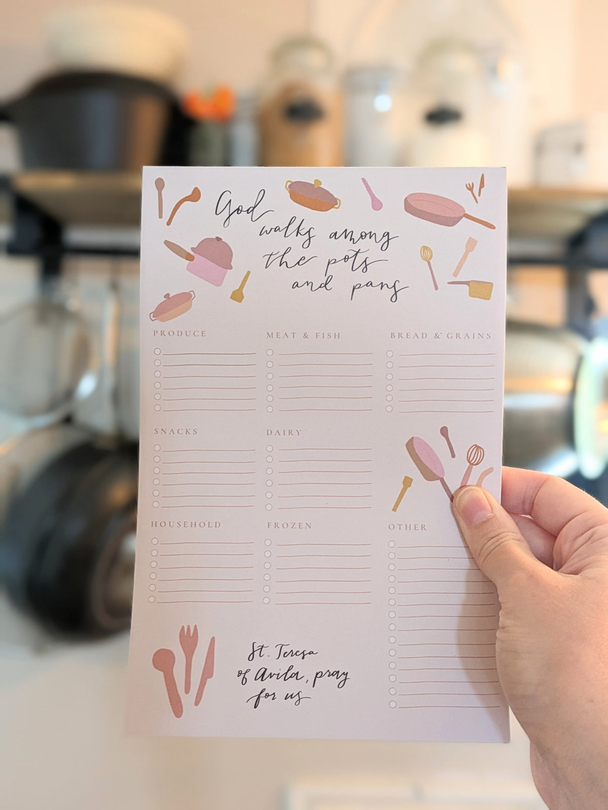 God Walks Among the Pots and Pans: Catholic Shopping List Notepad