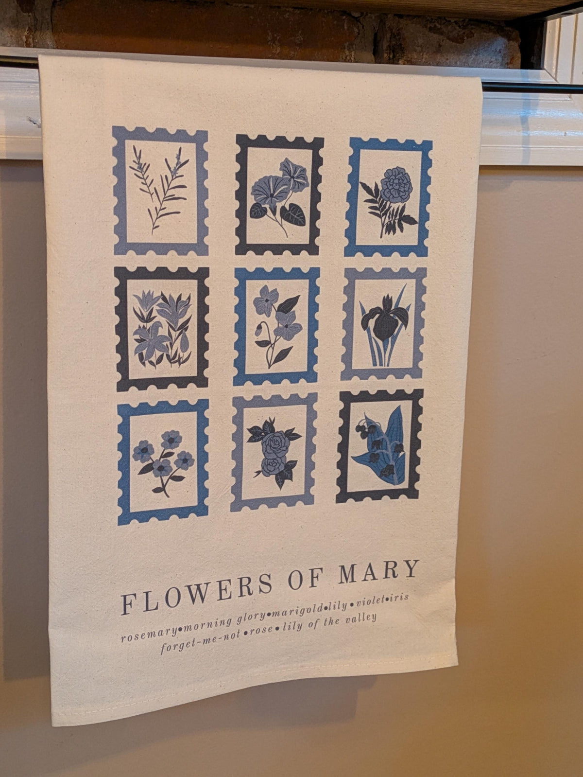 Flowers of Mary: Blessed Mother Catholic Cotton Tea Towel