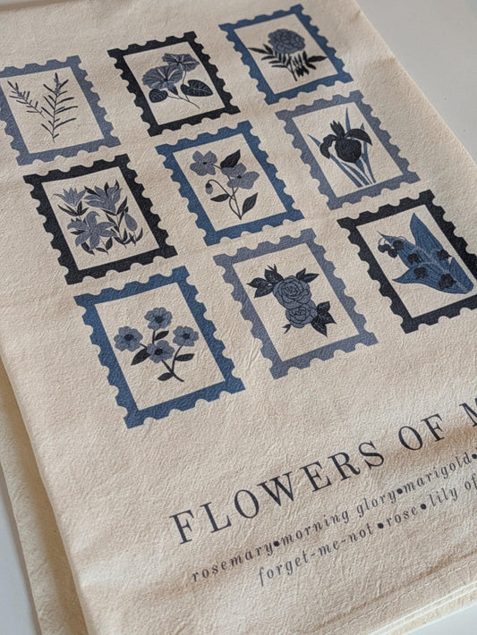 Flowers of Mary: Blessed Mother Catholic Cotton Tea Towel
