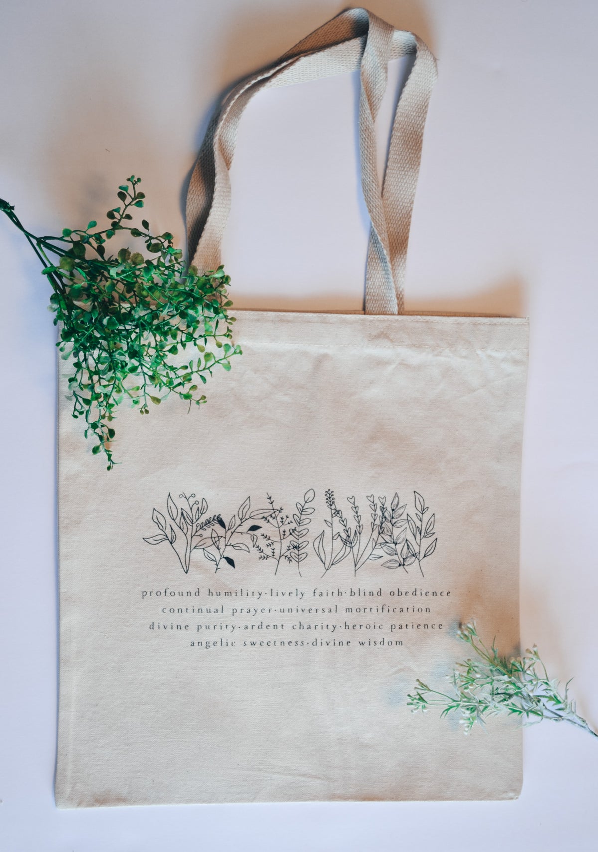 Marian Virtues Cotton Tote Bag: Catholic Gift for Women