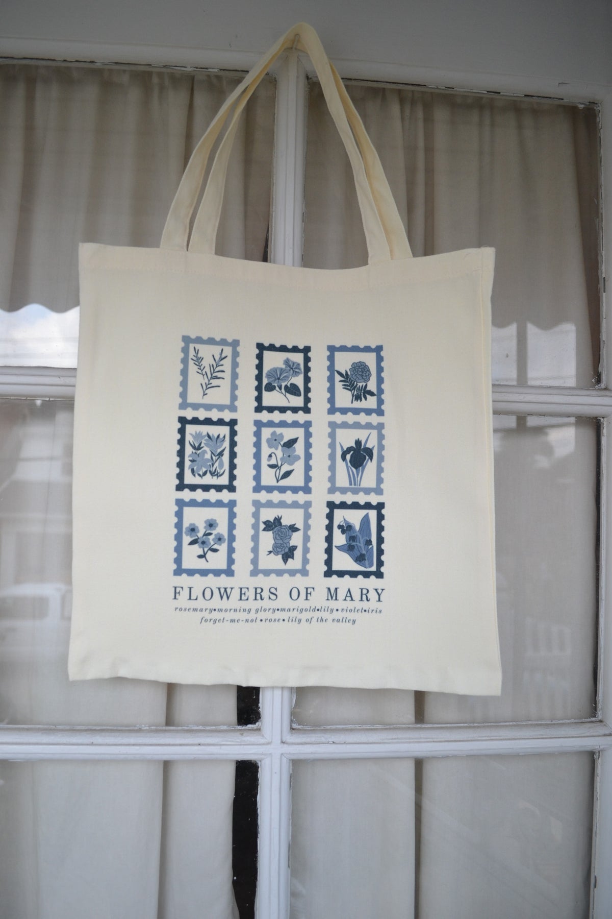 Flowers of Mary: Blessed Mother Catholic Tote Bag, Catholic gift, botanical canvas tote