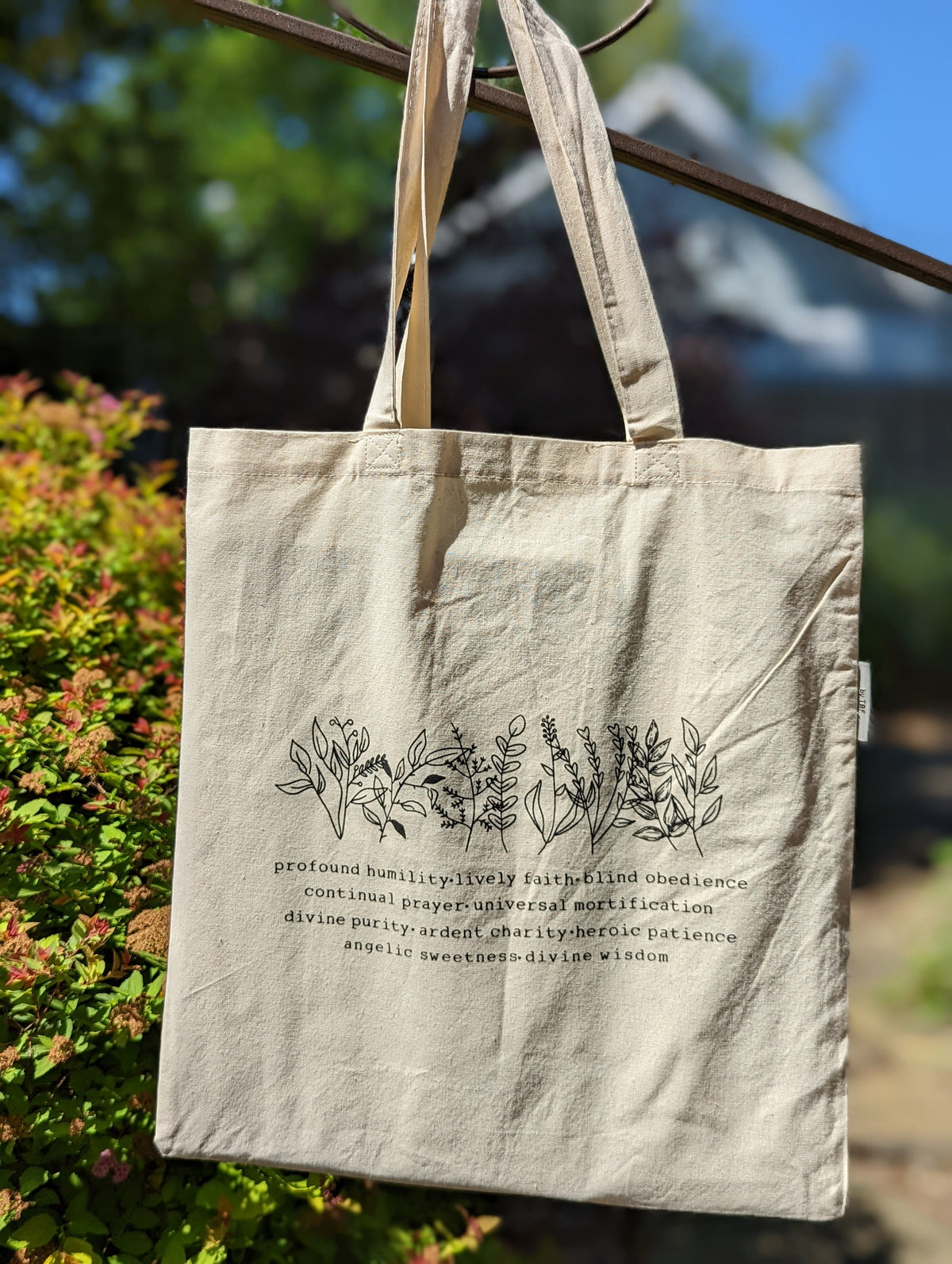 Marian Virtues Cotton Tote Bag: Catholic Gift for Women