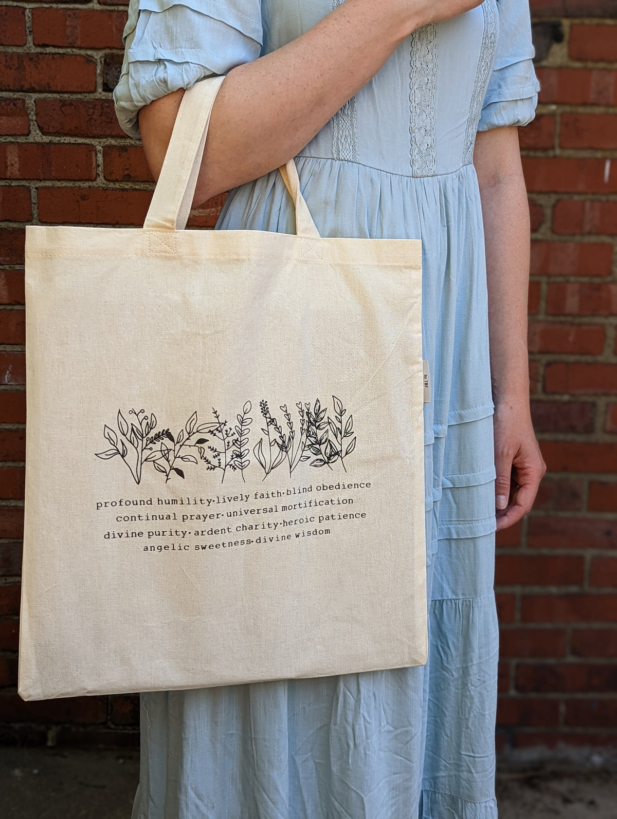 Marian Virtues Cotton Tote Bag: Catholic Gift for Women