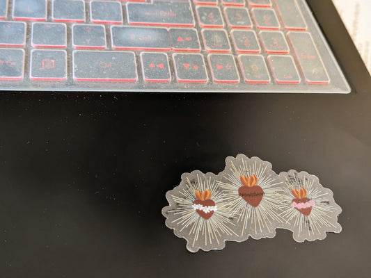 Sacred Heart Vinyl Clear Sticker, Waterproof (3x1.75 in)