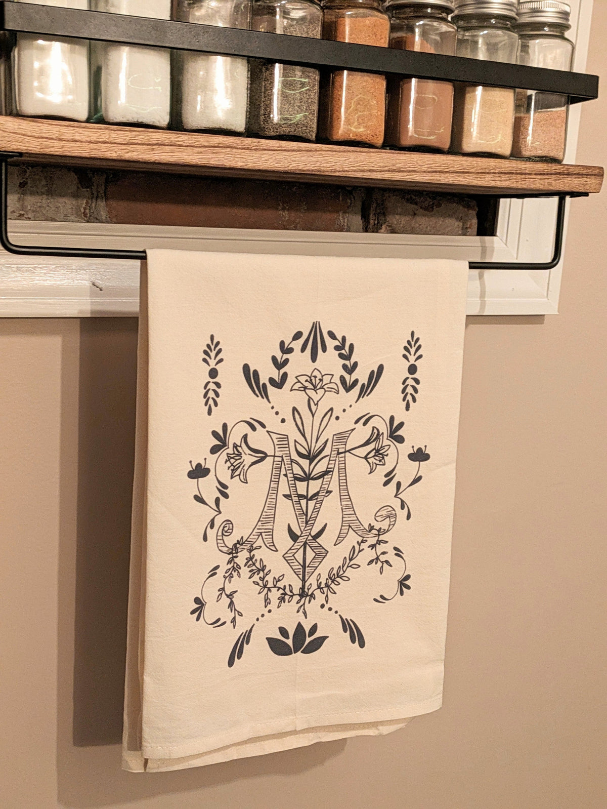 Marian Symbol Cotton Tea Towel, Catholic Gift