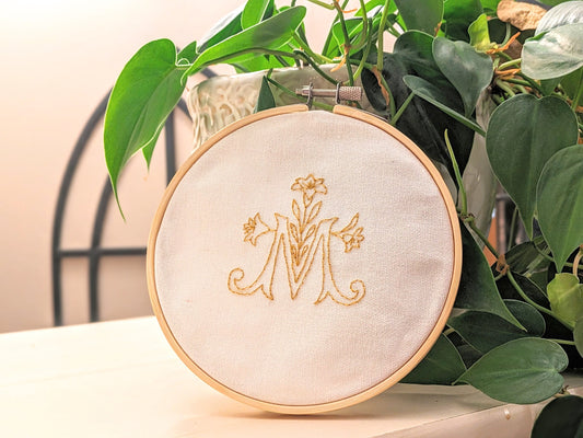 Marian Symbol: Embroidery Stick and Stitch Sticker
