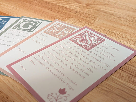 Latin and English Illuminated Prayer Cards: Set of 5