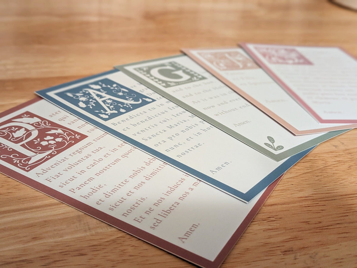 Latin and English Illuminated Prayer Cards: Set of 5