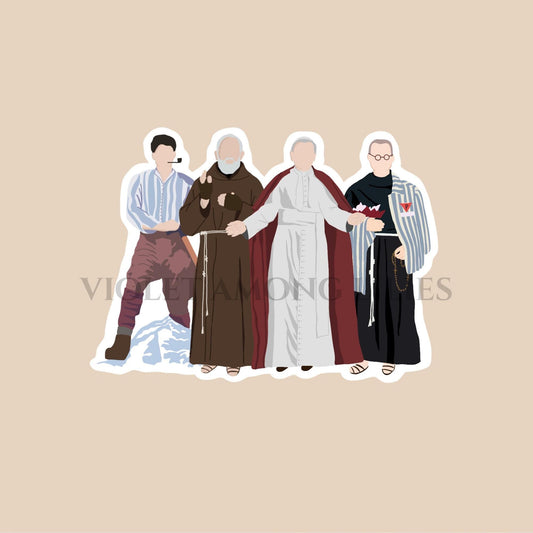 Male Saints Vinyl Sticker: John Paul II, Frassati, Pio, Kolbe (3x2.23")