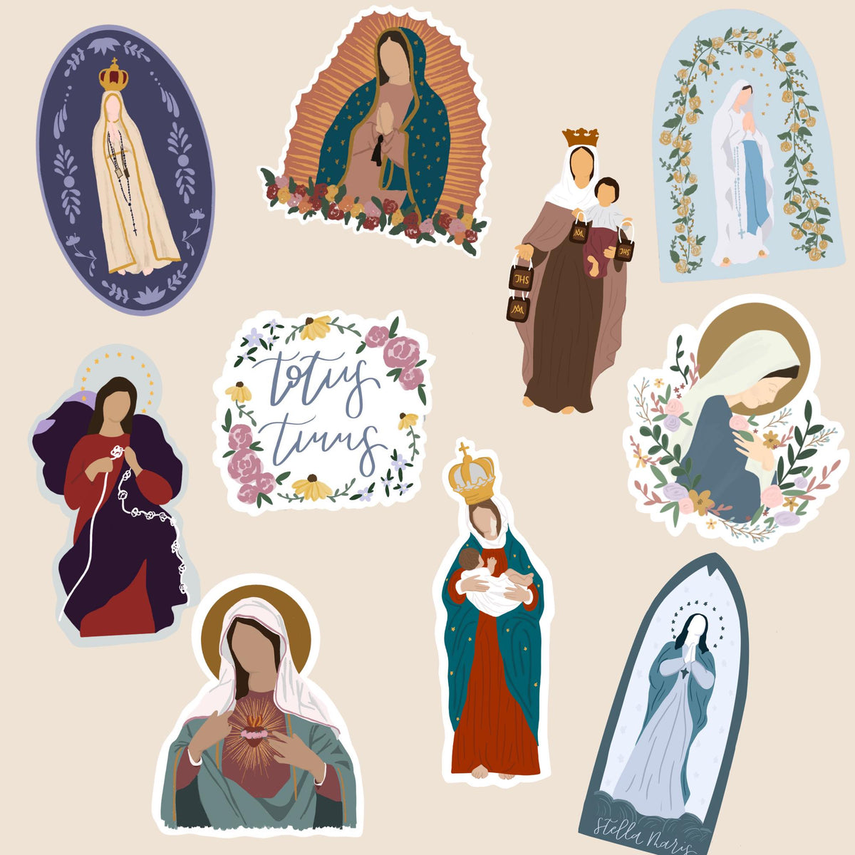 Marian Catholic Sticker Bundle: 10 Piece Catholic Gift Set