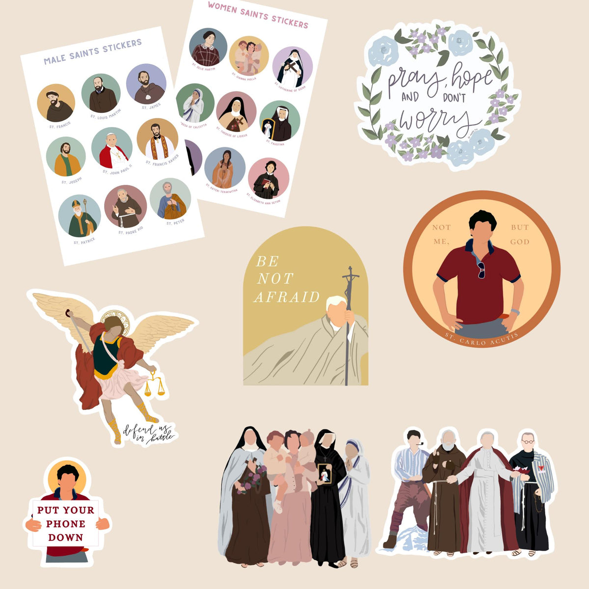 Catholic Saint Sticker Bundle: 9 Piece Catholic Gift Set
