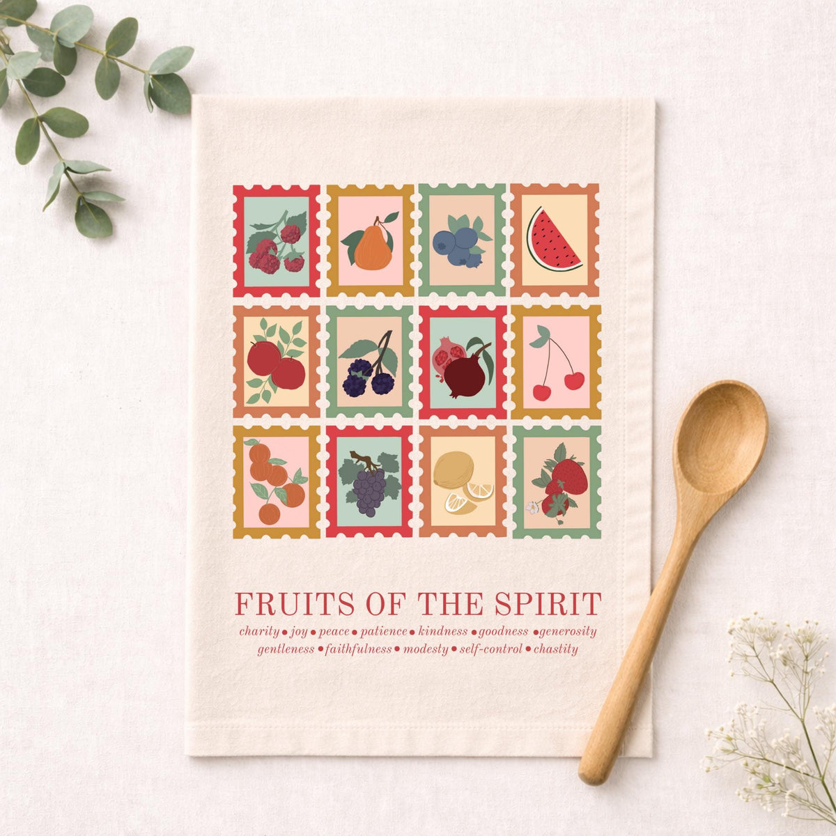 Fruits of the Holy Spirit: Christian/Catholic Cotton Tea Towel