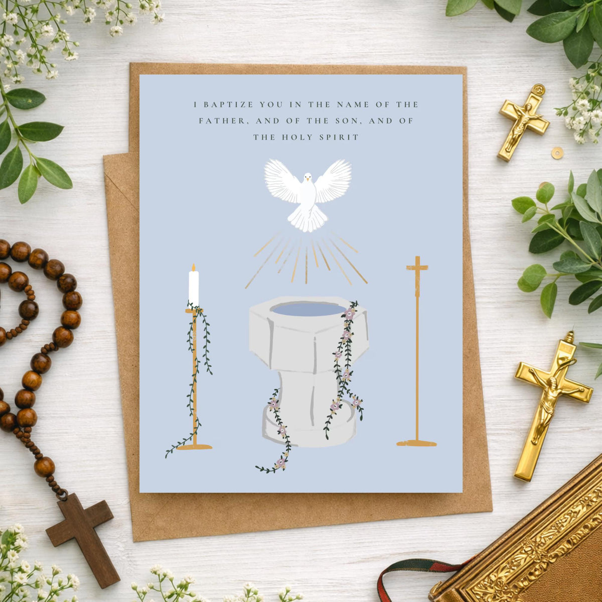 Catholic Baptism Card, Catholic Sacrament, Blank Inside