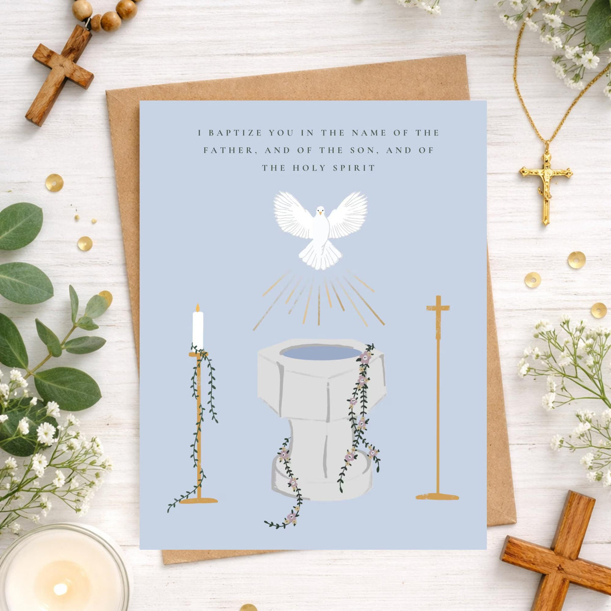 Catholic Baptism Card, Catholic Sacrament, Blank Inside