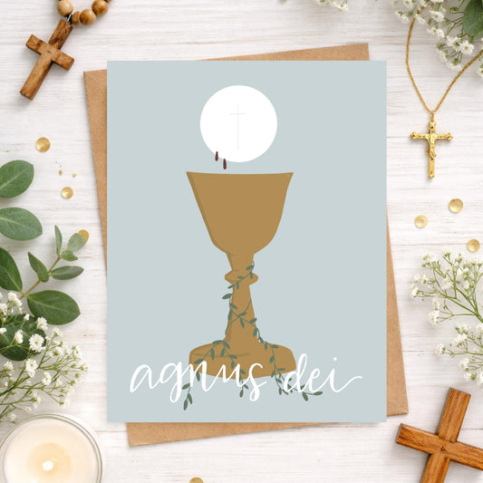 Agnus Dei First Communion Card, Catholic Sacrament Card