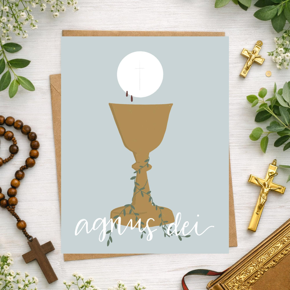 Agnus Dei First Communion Card, Catholic Sacrament Card