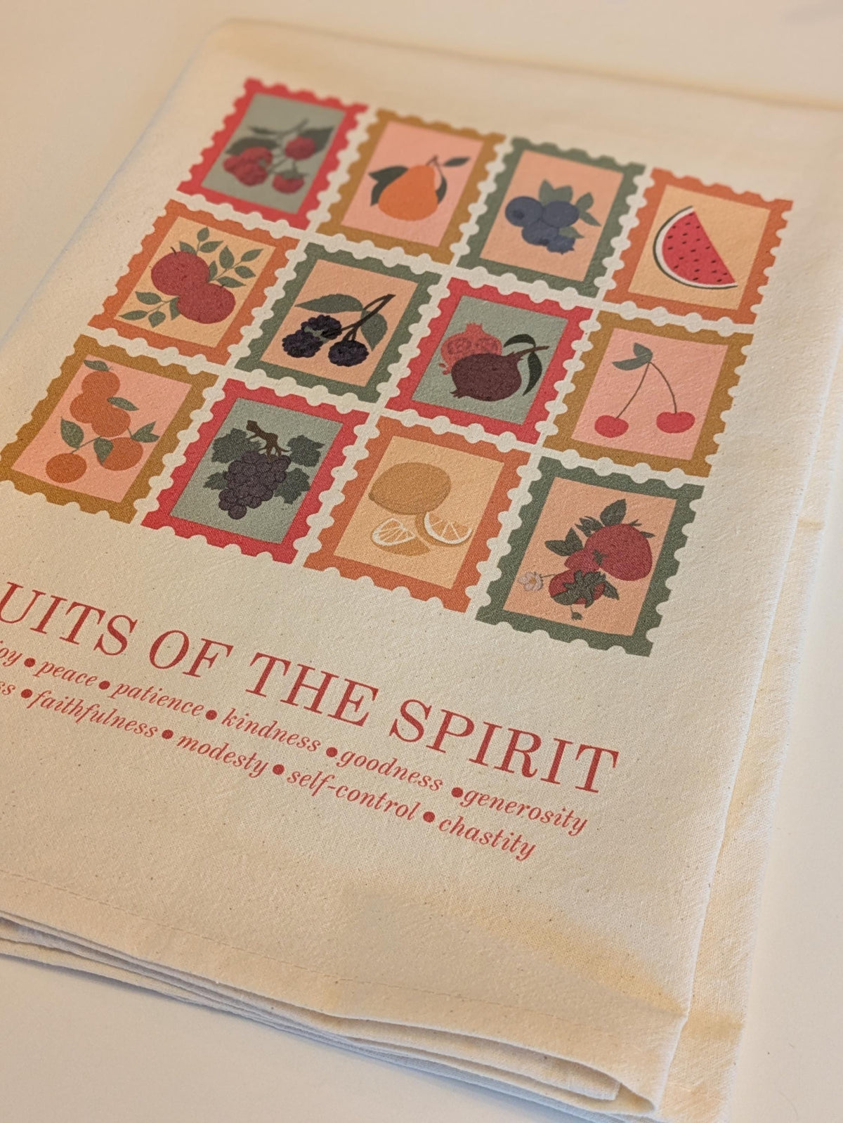 Fruits of the Holy Spirit: Christian/Catholic Cotton Tea Towel