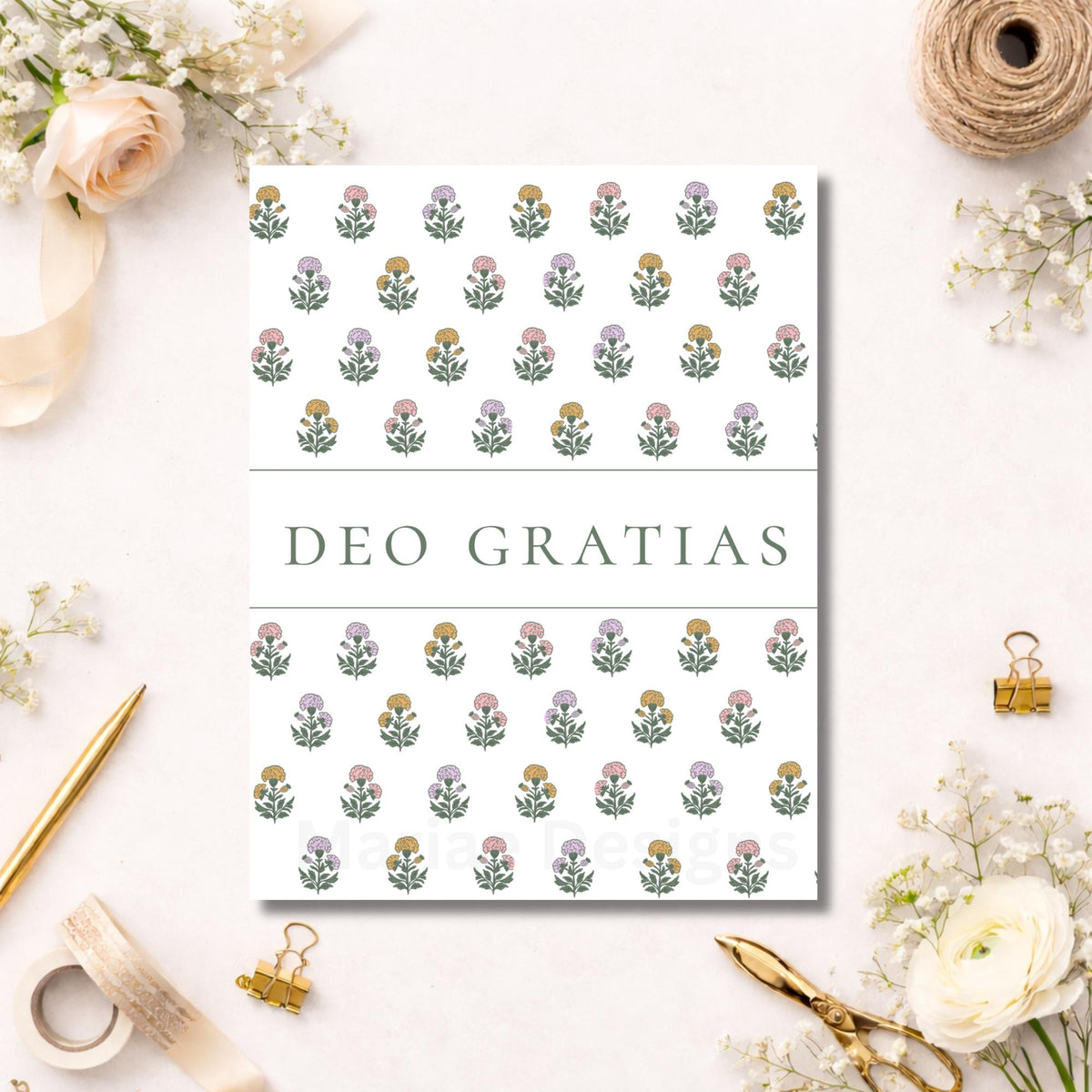 Deo Gratias: Catholic Thank You Card, blank inside