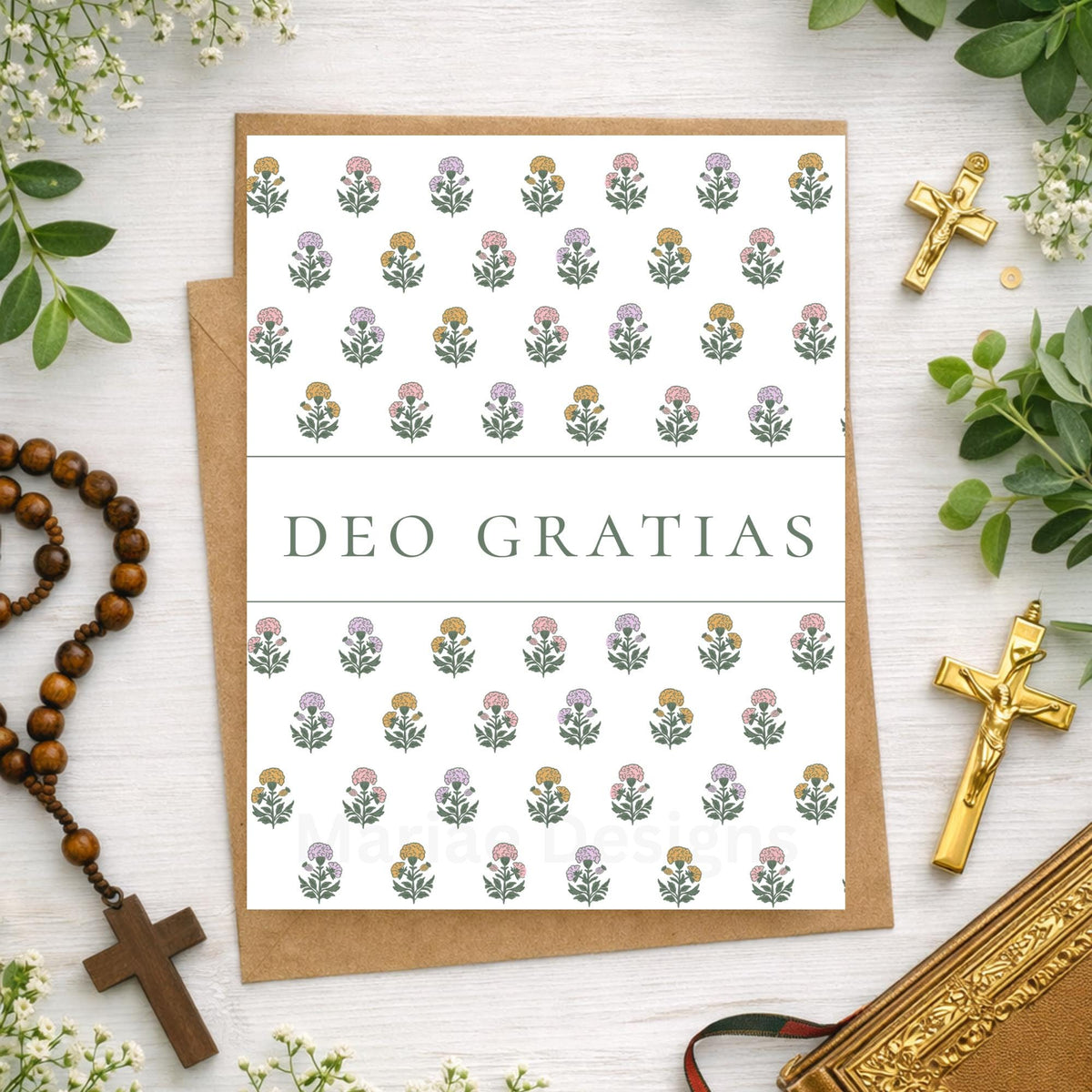 Deo Gratias: Catholic Thank You Card, blank inside