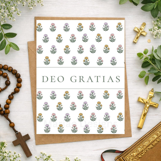 Deo Gratias: Catholic Thank You Card, blank inside