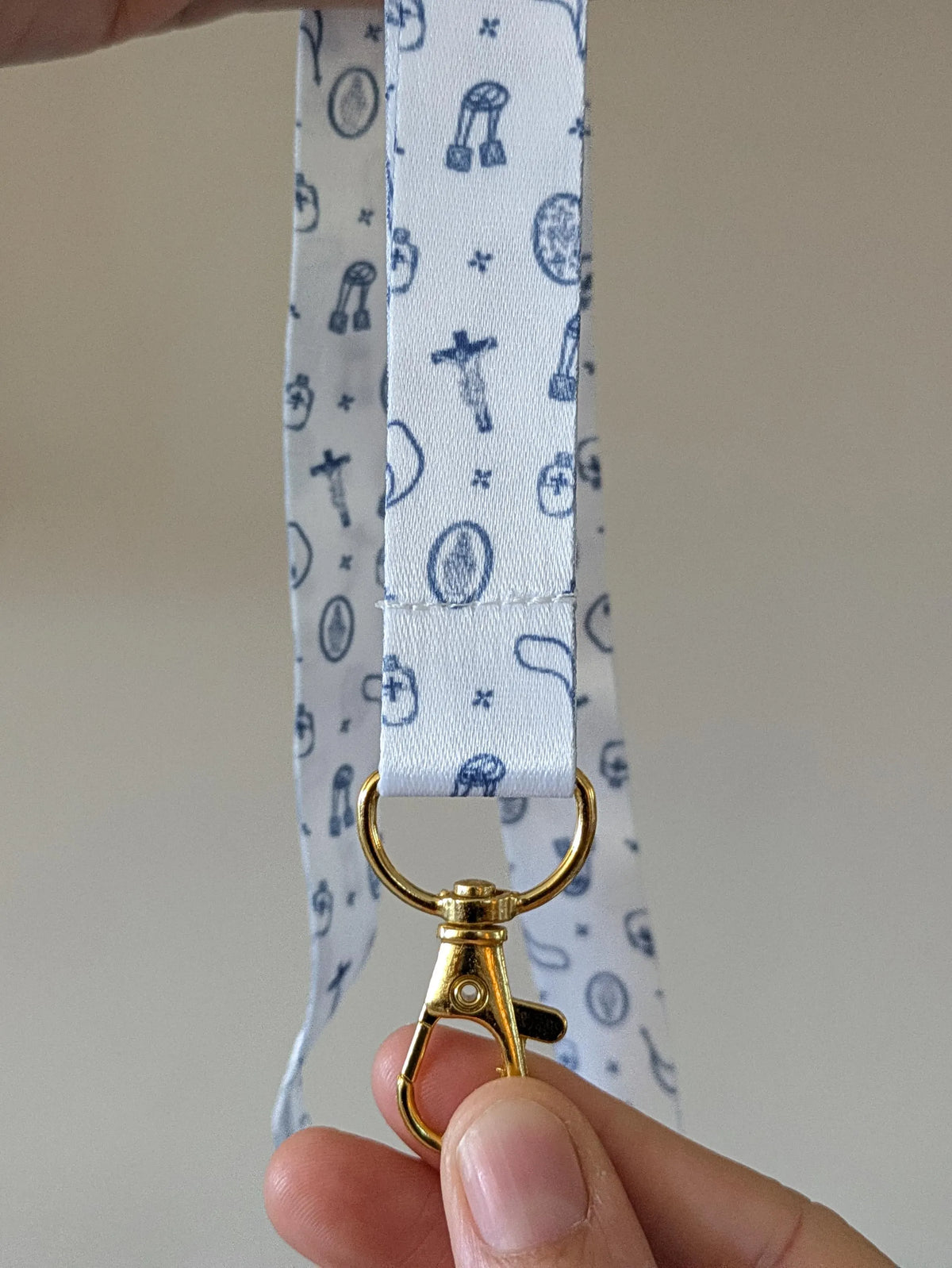Catholic Sacramentals Lanyard, Dainty Blue and White Lanyard