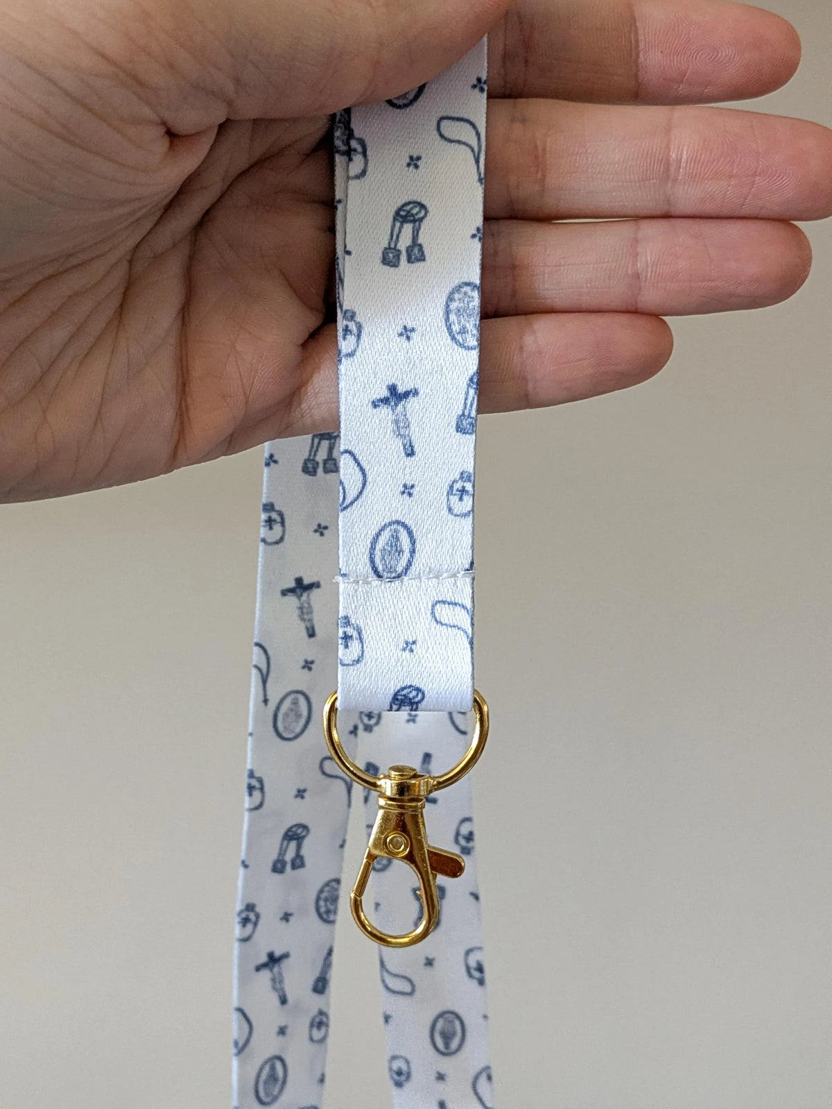 Catholic Sacramentals Lanyard, Dainty Blue and White Lanyard