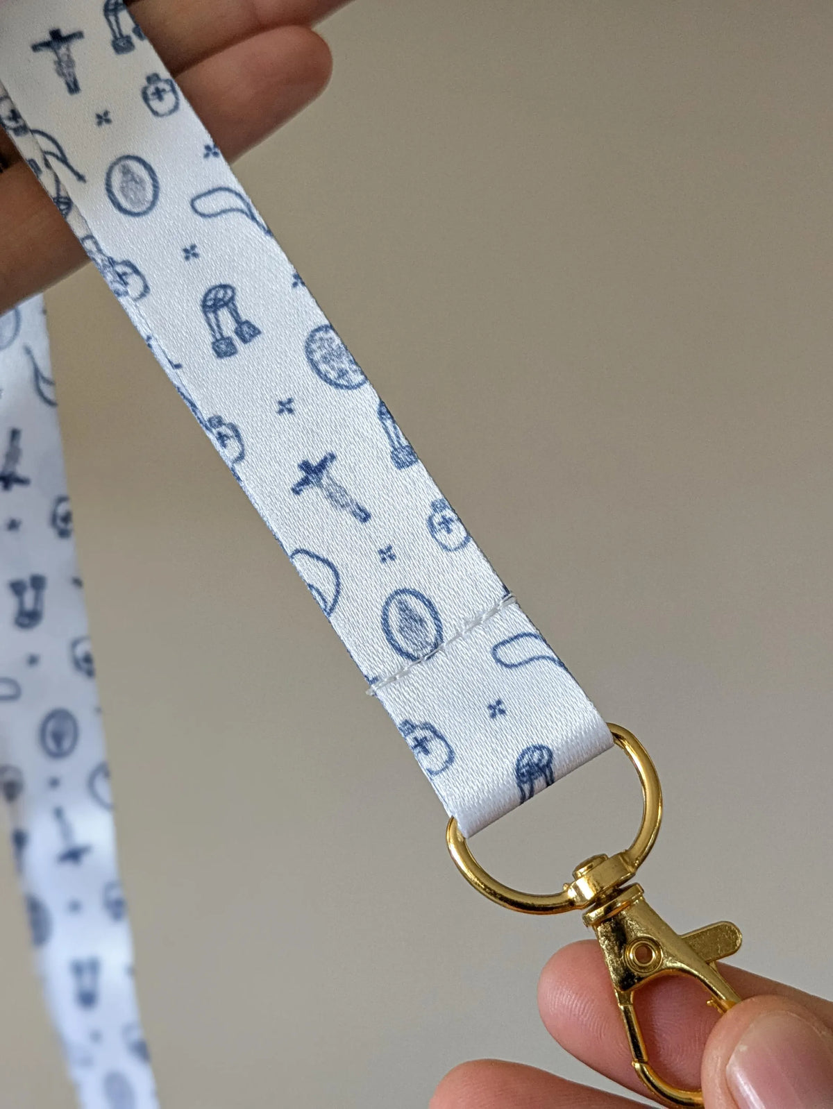Catholic Sacramentals Lanyard, Dainty Blue and White Lanyard