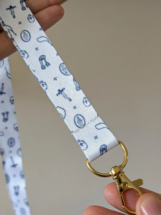 Catholic Sacramentals Lanyard, Dainty Blue and White Lanyard